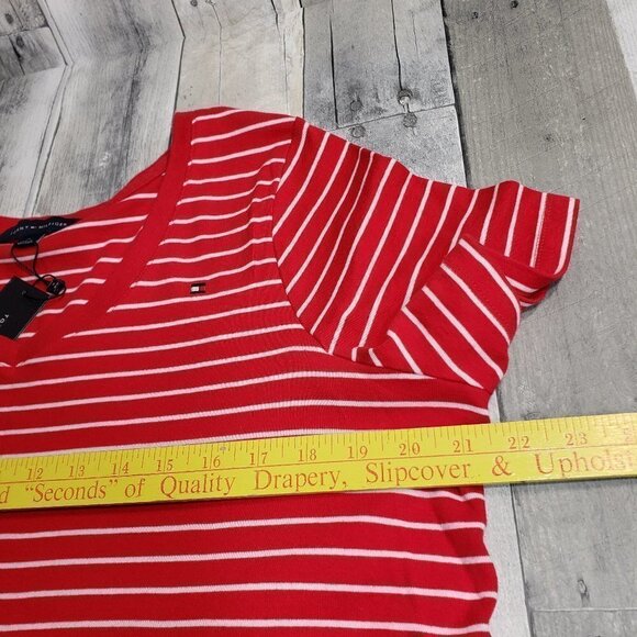 NWT - Tommy Hilfiger Women's Plus Cotton Red and White Striped T-Shirt - Size 0X - Picture 3 of 4
